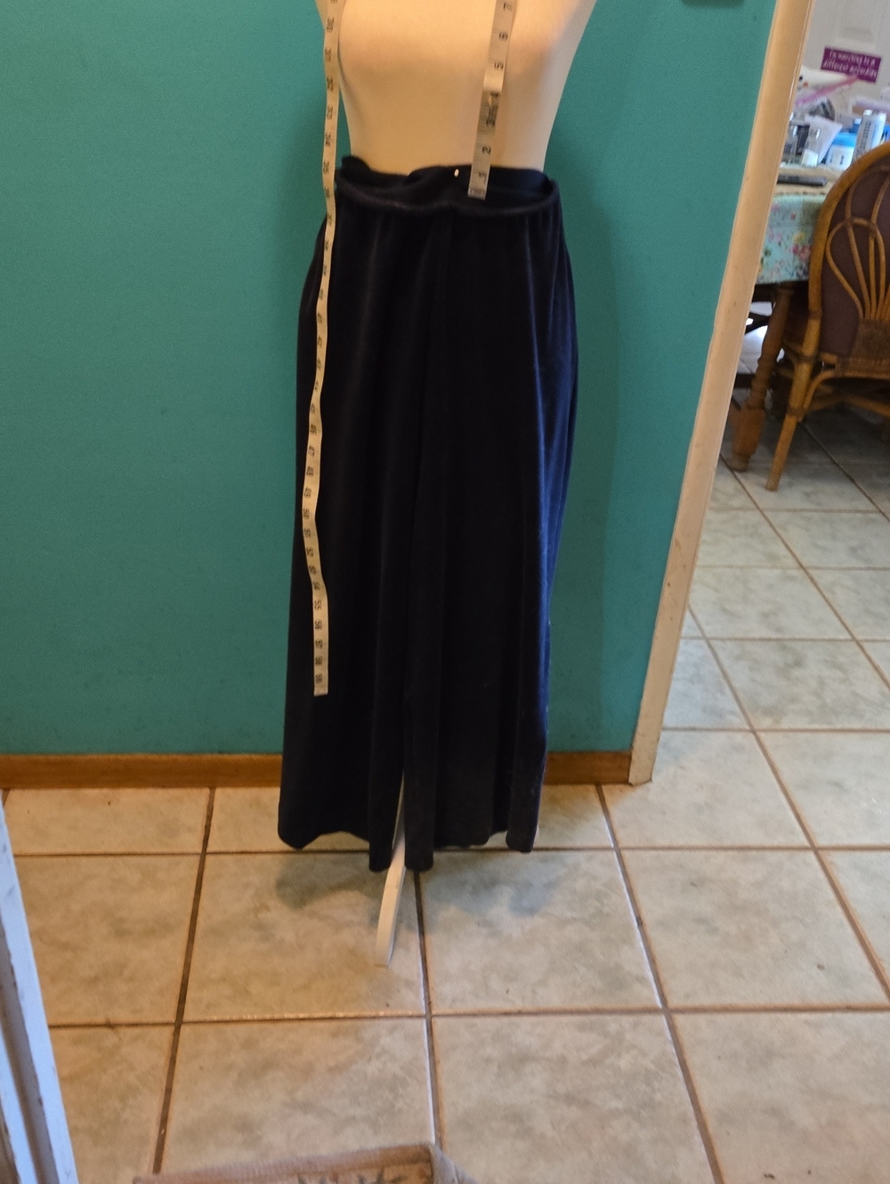 Classic Navy Velvet Or Velour Women's Pull On Trousers, Ankle Length. No Pockets